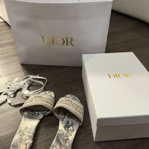 Dior Light Gray Toile de Jouy Slide Sandals
